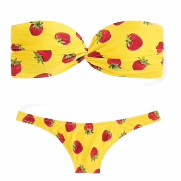 J. Crew Other - J. Crew Edie Parker Saffron Strawberry Print Bandeau High leg Bikini XXS NWT